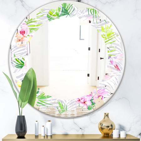 Tropical Botanicals and Flowers VI - Modern Round or Oval Wall Mirror - Leaves
