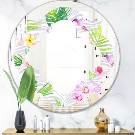 Tropical Botanicals and Flowers VI - Modern Round or Oval Wall Mirror - Quatrefoil