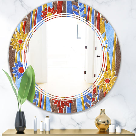Floral Retro Pattern III - Modern Round or Oval Wall Mirror - Triple C