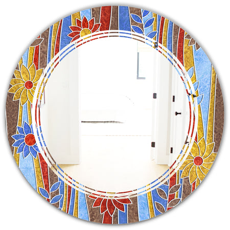 Floral Retro Pattern III - Modern Round or Oval Wall Mirror - Triple C