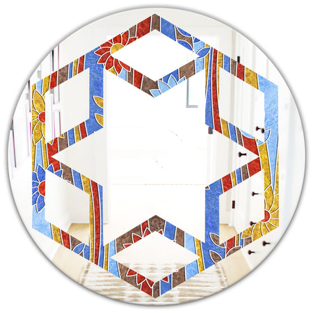 Floral Retro Pattern III - Modern Round or Oval Wall Mirror - Hexagon Star