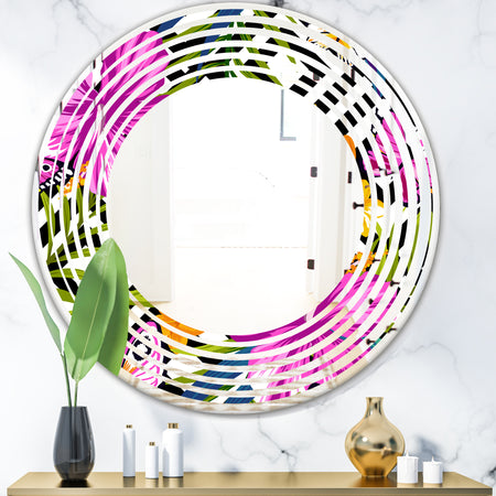 Tropical Foliage and Geometrics - Modern Round or Oval Wall Mirror - Wave