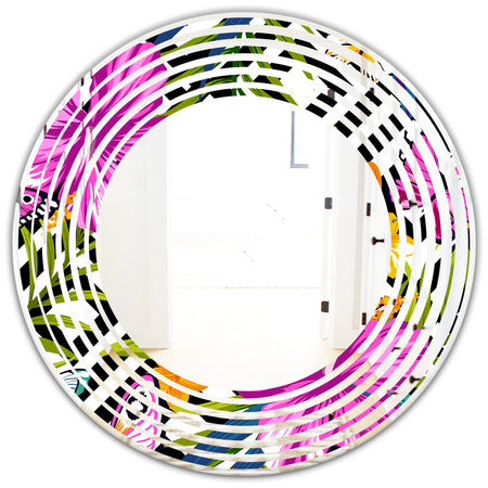 Tropical Foliage and Geometrics - Modern Round or Oval Wall Mirror - Wave