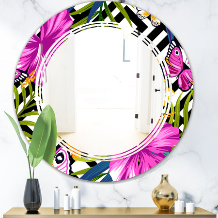 Tropical Foliage and Geometrics - Modern Round or Oval Wall Mirror - Triple C