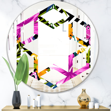 Tropical Foliage and Geometrics - Modern Round or Oval Wall Mirror - Hexagon Star