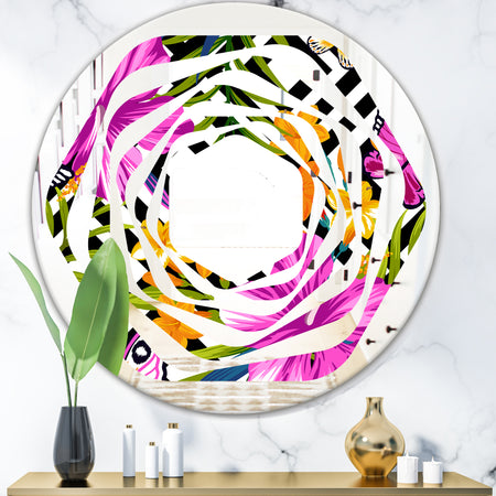 Tropical Foliage and Geometrics - Modern Round or Oval Wall Mirror - Whirl