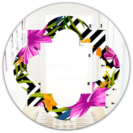 Tropical Foliage and Geometrics - Modern Round or Oval Wall Mirror - Quatrefoil