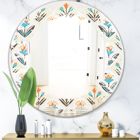 Pattern with floral ornament - Cottage Round or Oval Wall Mirror - Leaves