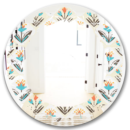 Pattern with floral ornament - Cottage Round or Oval Wall Mirror - Leaves