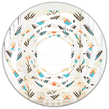 Pattern with floral ornament - Cottage Round or Oval Wall Mirror - Whirl