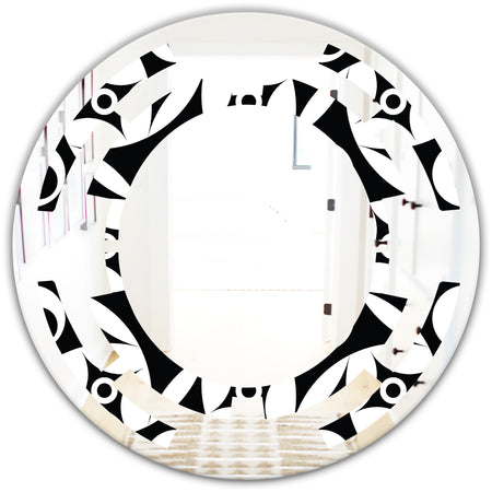 Monochrome Geometric Pattern VII - Modern Round or Oval Wall Mirror - Space