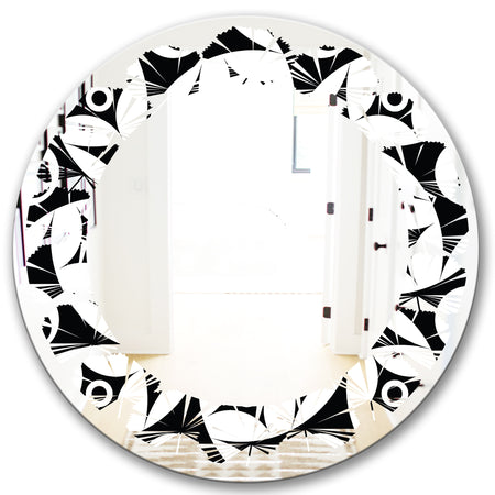 Monochrome Geometric Pattern VII - Modern Round or Oval Wall Mirror - Leaves