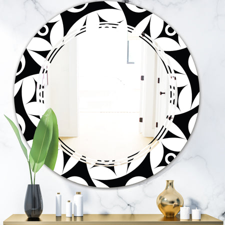 Monochrome Geometric Pattern VII - Modern Round or Oval Wall Mirror - Triple C