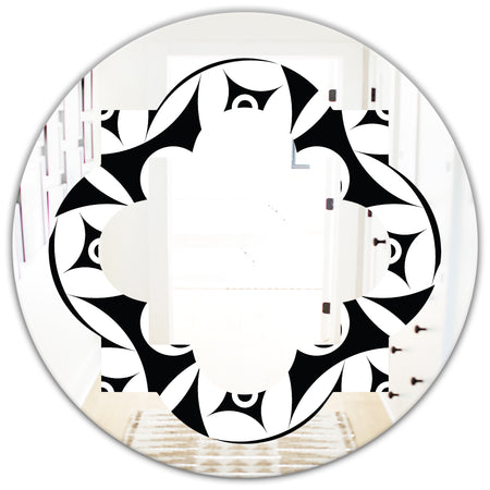 Monochrome Geometric Pattern VII - Modern Round or Oval Wall Mirror - Quatrefoil