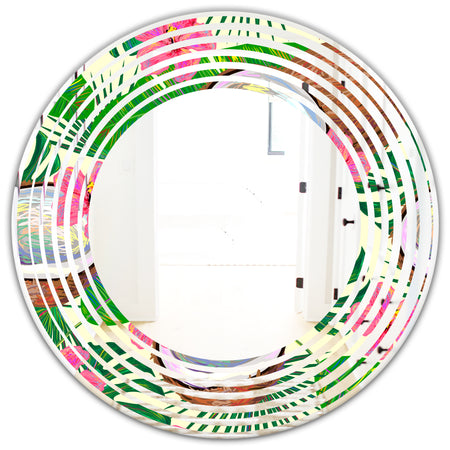 Tropical Cooconut and Jungle Flowers - Modern Round or Oval Wall Mirror - Wave