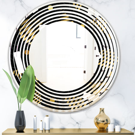 Gold Retro Circular Pattern - Modern Round or Oval Wall Mirror - Wave