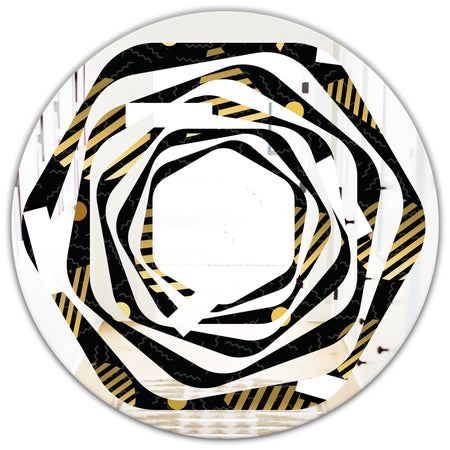 Gold Retro Circular Pattern - Modern Round or Oval Wall Mirror - Whirl