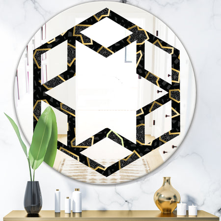 Gold Retro 80s - Modern Round or Oval Wall Mirror - Hexagon Star