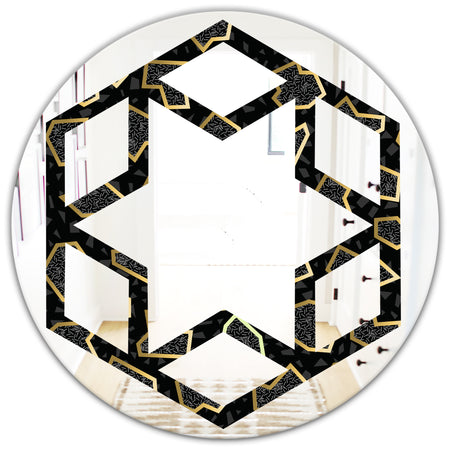 Gold Retro 80s - Modern Round or Oval Wall Mirror - Hexagon Star