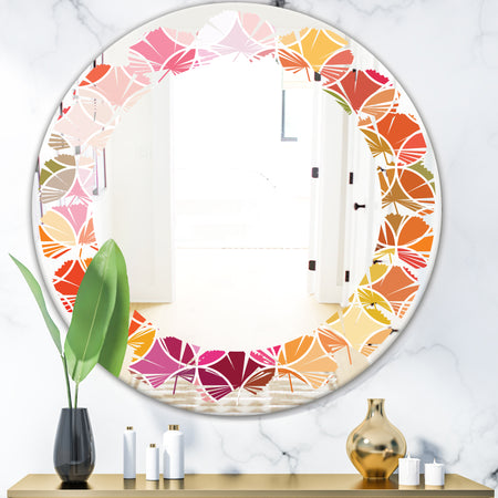 Geometrical Retro Design II - Modern Round or Oval Wall Mirror - Leaves