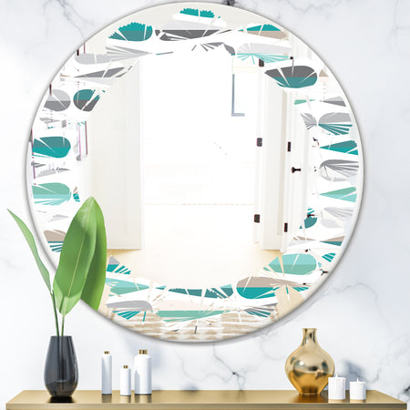 Retro Abstract Drops III - Modern Round or Oval Wall Mirror - Leaves
