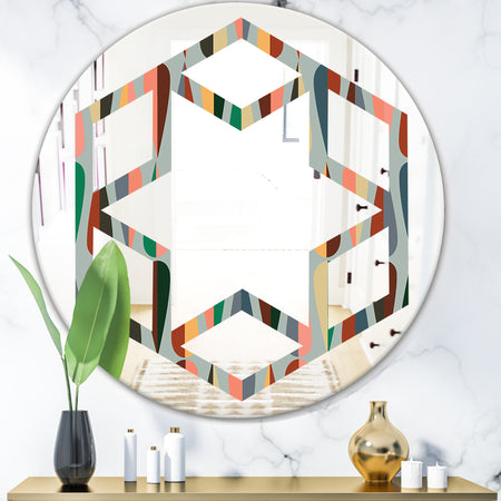 Retro Abstract Drops IX - Modern Round or Oval Wall Mirror - Hexagon Star