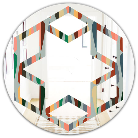 Retro Abstract Drops IX - Modern Round or Oval Wall Mirror - Hexagon Star