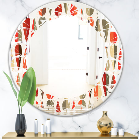 Retro Abstract Drops IV - Modern Round or Oval Wall Mirror - Leaves