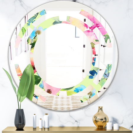Floral Botanical Retro IV - Cottage Round or Oval Wall Mirror - Space