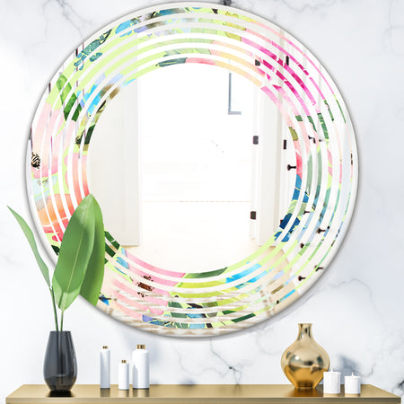 Floral Botanical Retro IV - Cottage Round or Oval Wall Mirror - Wave