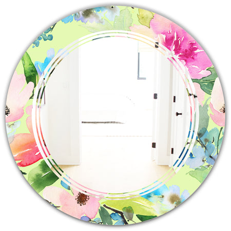 Floral Botanical Retro IV - Cottage Round or Oval Wall Mirror - Triple C