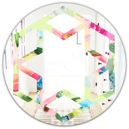 Floral Botanical Retro IV - Cottage Round or Oval Wall Mirror - Hexagon Star