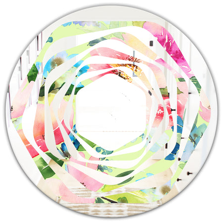 Floral Botanical Retro IV - Cottage Round or Oval Wall Mirror - Whirl
