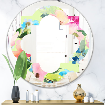 Floral Botanical Retro IV - Cottage Round or Oval Wall Mirror - Quatrefoil