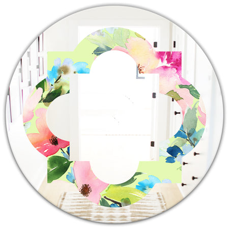 Floral Botanical Retro IV - Cottage Round or Oval Wall Mirror - Quatrefoil