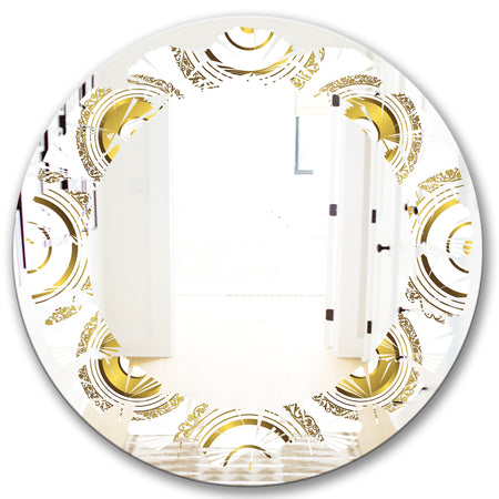 Circular Golden Pattern I - Modern Round or Oval Wall Mirror - Leaves