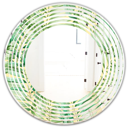 Tropical Retro Foliage - Modern Round or Oval Wall Mirror - Wave