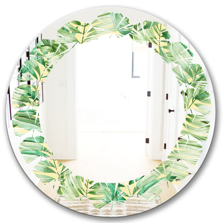 Tropical Retro Foliage - Modern Round or Oval Wall Mirror - Leaves
