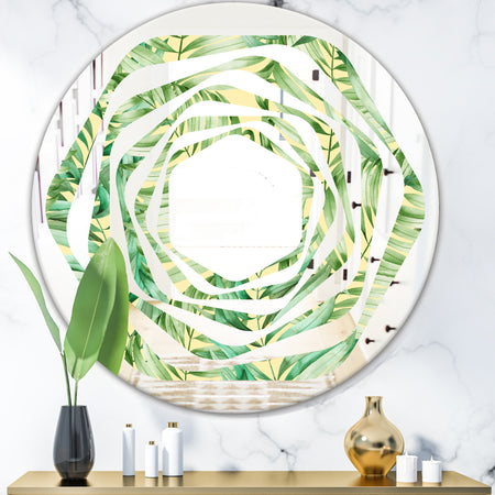 Tropical Retro Foliage - Modern Round or Oval Wall Mirror - Whirl
