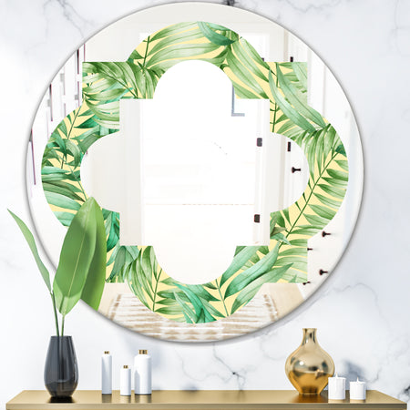 Tropical Retro Foliage - Modern Round or Oval Wall Mirror - Quatrefoil