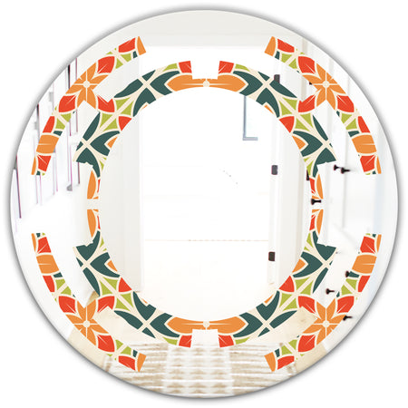 Retro Floral Pattern IV - Modern Round or Oval Wall Mirror - Space