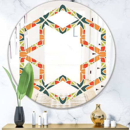 Retro Floral Pattern IV - Modern Round or Oval Wall Mirror - Hexagon Star
