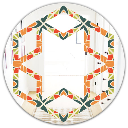 Retro Floral Pattern IV - Modern Round or Oval Wall Mirror - Hexagon Star