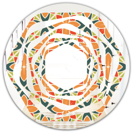 Retro Floral Pattern IV - Modern Round or Oval Wall Mirror - Whirl