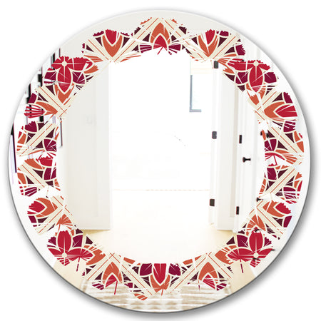 Retro Floral Pattern VI - Modern Round or Oval Wall Mirror - Leaves