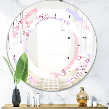 Retro Pink Flower Pattern I - Cottage Round or Oval Wall Mirror - Space