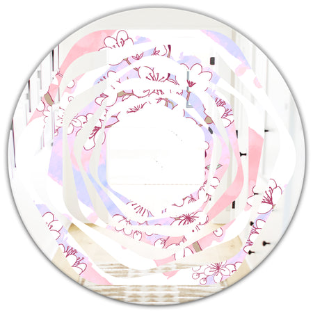 Retro Pink Flower Pattern I - Cottage Round or Oval Wall Mirror - Whirl