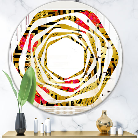 Tropical Gold Luxury Pattern I - Modern Round or Oval Wall Mirror - Whirl