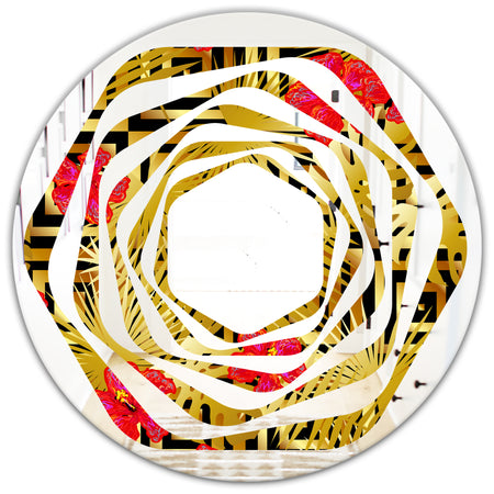 Tropical Gold Luxury Pattern I - Modern Round or Oval Wall Mirror - Whirl
