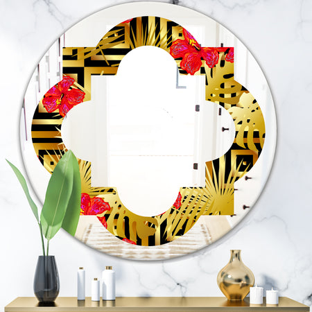 Tropical Gold Luxury Pattern I - Modern Round or Oval Wall Mirror - Quatrefoil